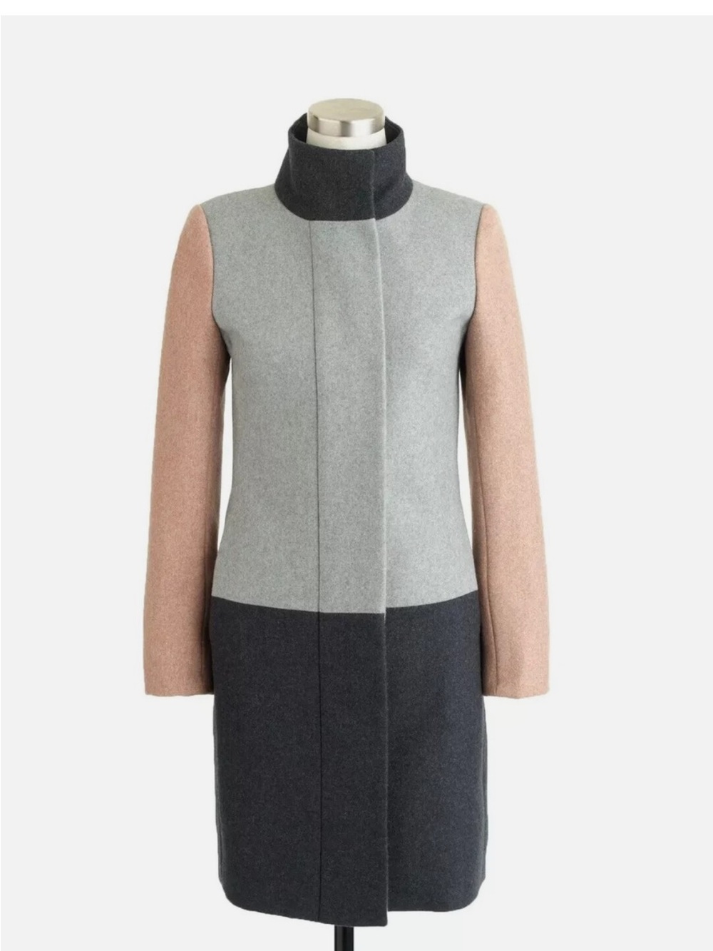 J. Crew Colorblock Funnelneck Wool Coat - Heather Graphite - size 00